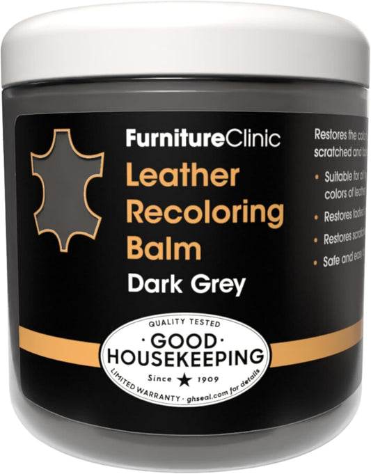 The Original Leather Recoloring Balm by Furniture Clinic - Dark Grey Leather Dye for Furniture, Couches & Car Seats - Restore Scratched, Faded, & Damaged Surfaces