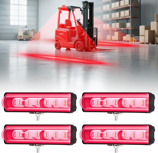LED Forklift Safety Light Red for AGV Automated Guided Vehicle, Forklift Truck, Industrial Lift, Warehouse Safety, IP67 Waterproof, Aluminum Housing (4PCS)
