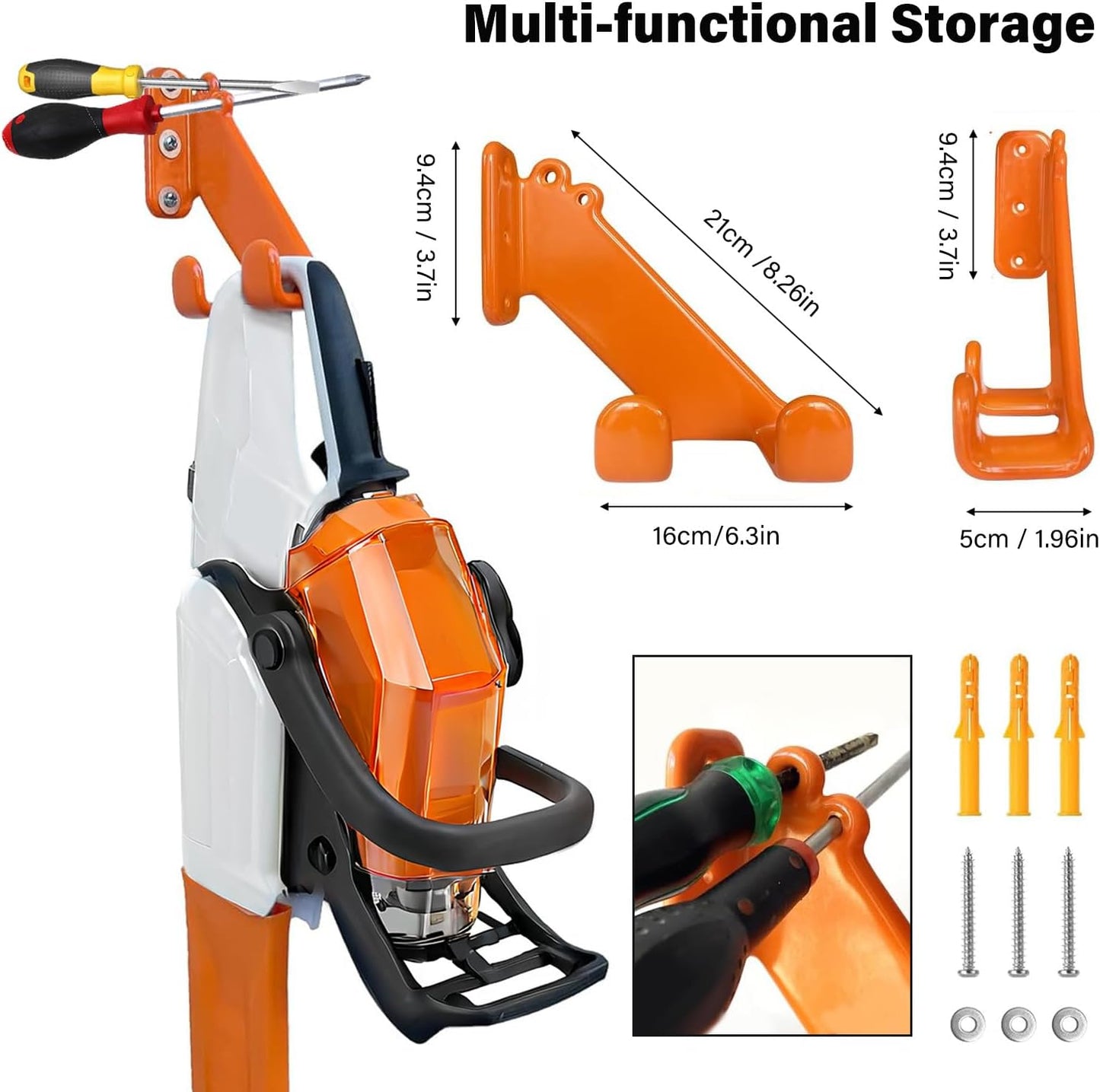 Chainsaw Hanger - 1Pack/2 Pack Chainsaw Holder, Heavy Duty Chainsaw Wall Mount, Garage Organization Garage Storage Shed Organizer Mounted Chainsaw Rack Tool Racks (1, Orange)
