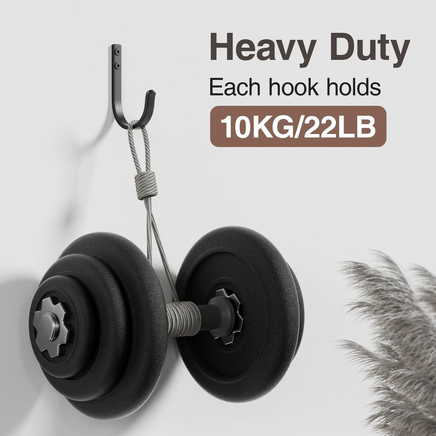 10-Pack Wall Hooks for Hanging Towel/Coat - 22LB Screw in Metal Hanger Wall Mount, for Outdoor, Closet, Door, Bathrooms, for Backpack, Robe, Black