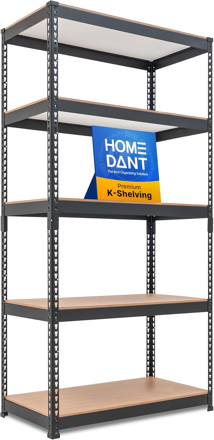 HOMEDANT 5 Tier Laminated Boltless Metal Shelving Unit Adjustable Garage Storage Utility Rack Heavy Duty Shelves Organization Multipurpose Shelf Warehouse Pantry Shed 35.9" W x 18.2" D x 71.3" H 1Pack