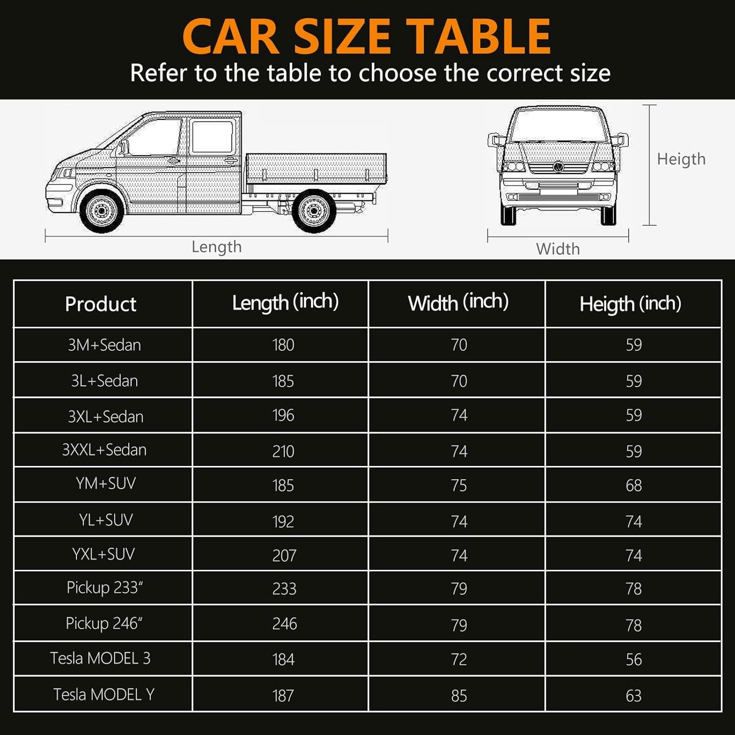 Pickup Truck Cover Waterproof All Weather, Outdoor Sun UV Rain Pickup Protection,6 Layer Heavy Duty Truck Cover, Length Up to 233 Inch(233"*79"*78")