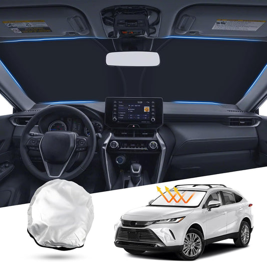 T TGBROS Windshield Sun Shade for Toyota Venza 2021-2024 Accessories Front Windshield Sun Shade Foldable Sunshade Protector Sun Shield Sun Visor Protector Sunscreen Polyester Cover Block