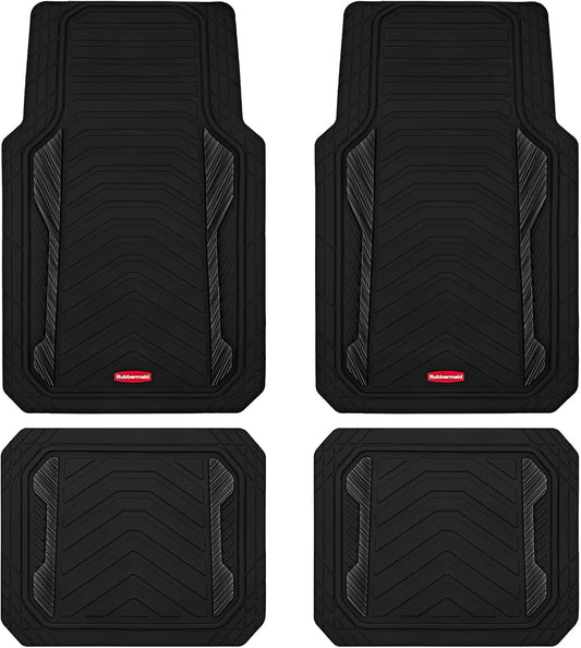 Rubbermaid Car Floor Mat, Heavy Duty All-Weather Car Mats Full Set with Dual-Tone Black Aluminum Inserts – Universal Fit, Anti-Slip Backing, Trim-to-Fit for Most SUV, Sedan, Van