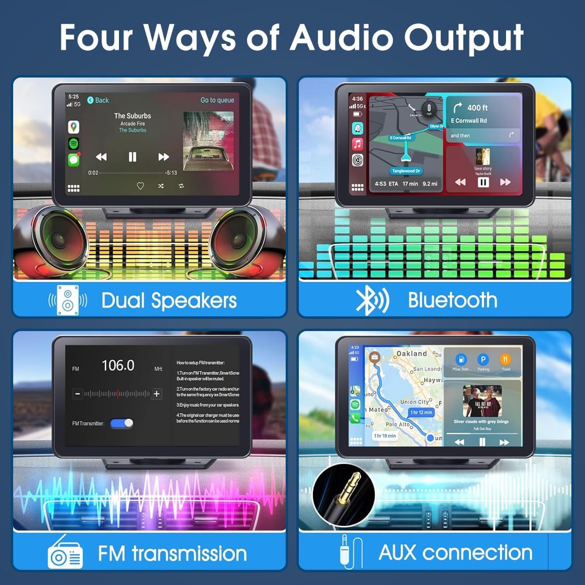 Portable Carplay Screen for Car, 7" HD Touchscreen for Car with Backup Camera/Mirror Link/Bluetooth/Voice Control/GPS/AUX/FM Satellite Radio for All Vehicles.