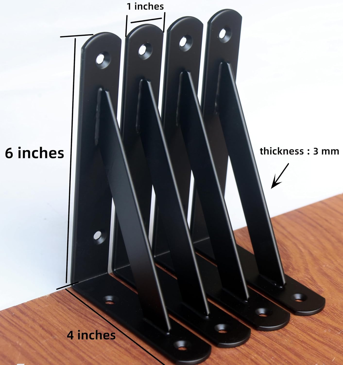 4 Pack L6 x H 4" Black Heavy Duty Shelf Brackets with Screws Metal Shelf Brackets Shelf Support Angle Brackets for Shelves L Brackets Heavy Duty Floating Shelf