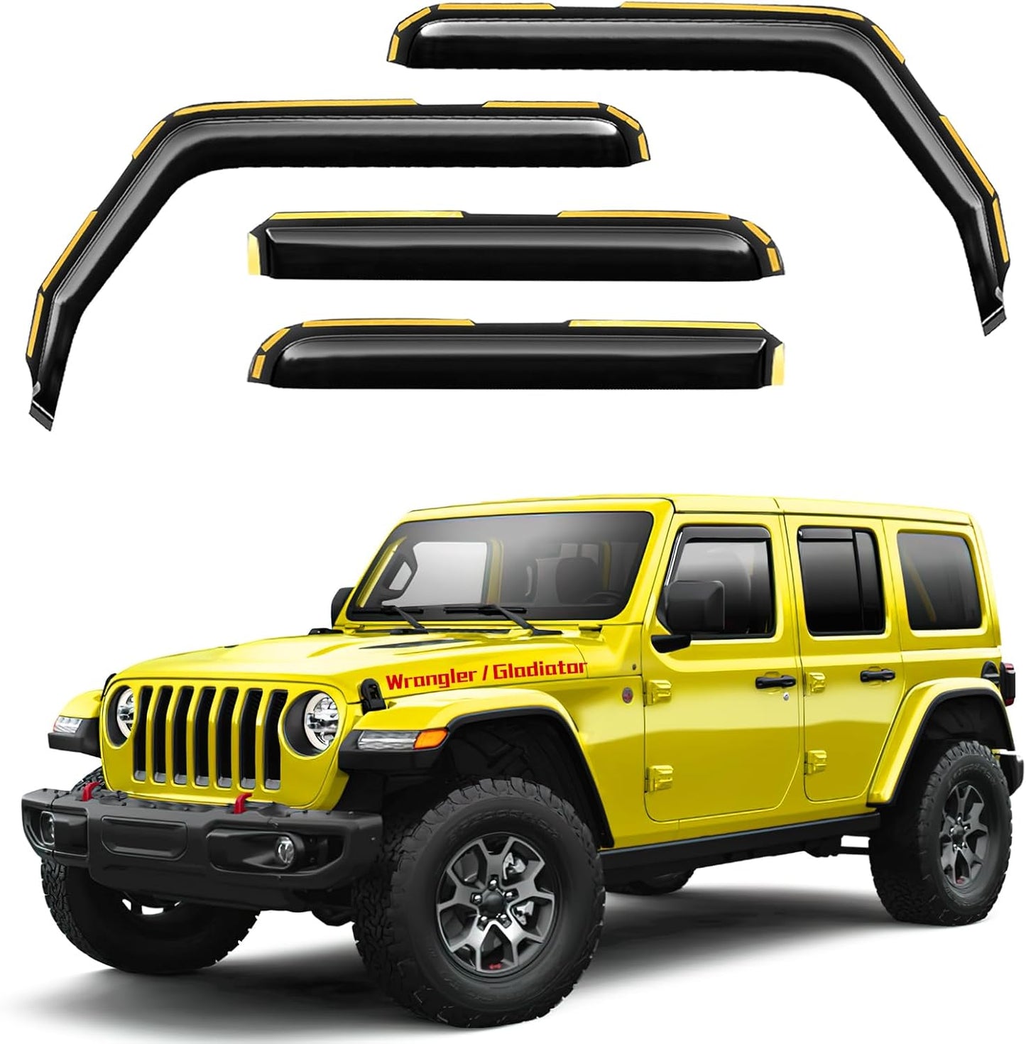 in-Channel Window Rain Guards Fit for Jeep Wrangler JL 2018-2025/Gladiator 2020-2025 Extra Durable Window Deflectors Vent Visors Shades Exterior Car Accessories Visors Rain Guards