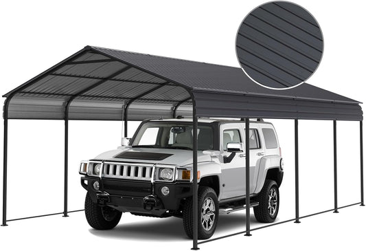 12x20x8.7 FT Carport with Galvanized Steel Roof, Heavy Duty Metal Carport Canopy, Car Shelter Garage for Pickup, Boat, Car and Tractors, Grey