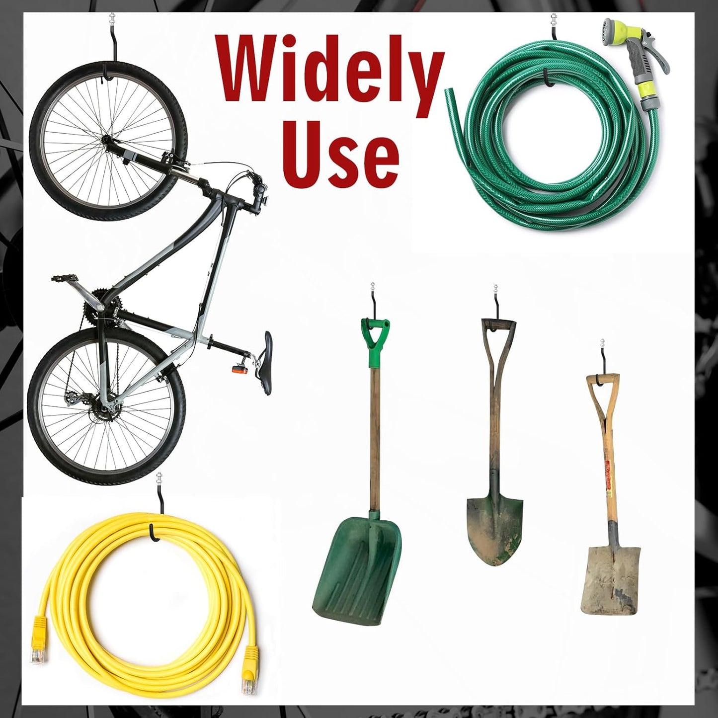 Shimeyao 8 Pcs Machine Thread Bicycle Storage Hook with Nut Heavy Duty Bike Hooks M10 x 1.5 Machine Threading Hook Rubber Coated Bicycle Hanger for Hanging Large Mountain Bike Tire (4.92 Inch,Black)