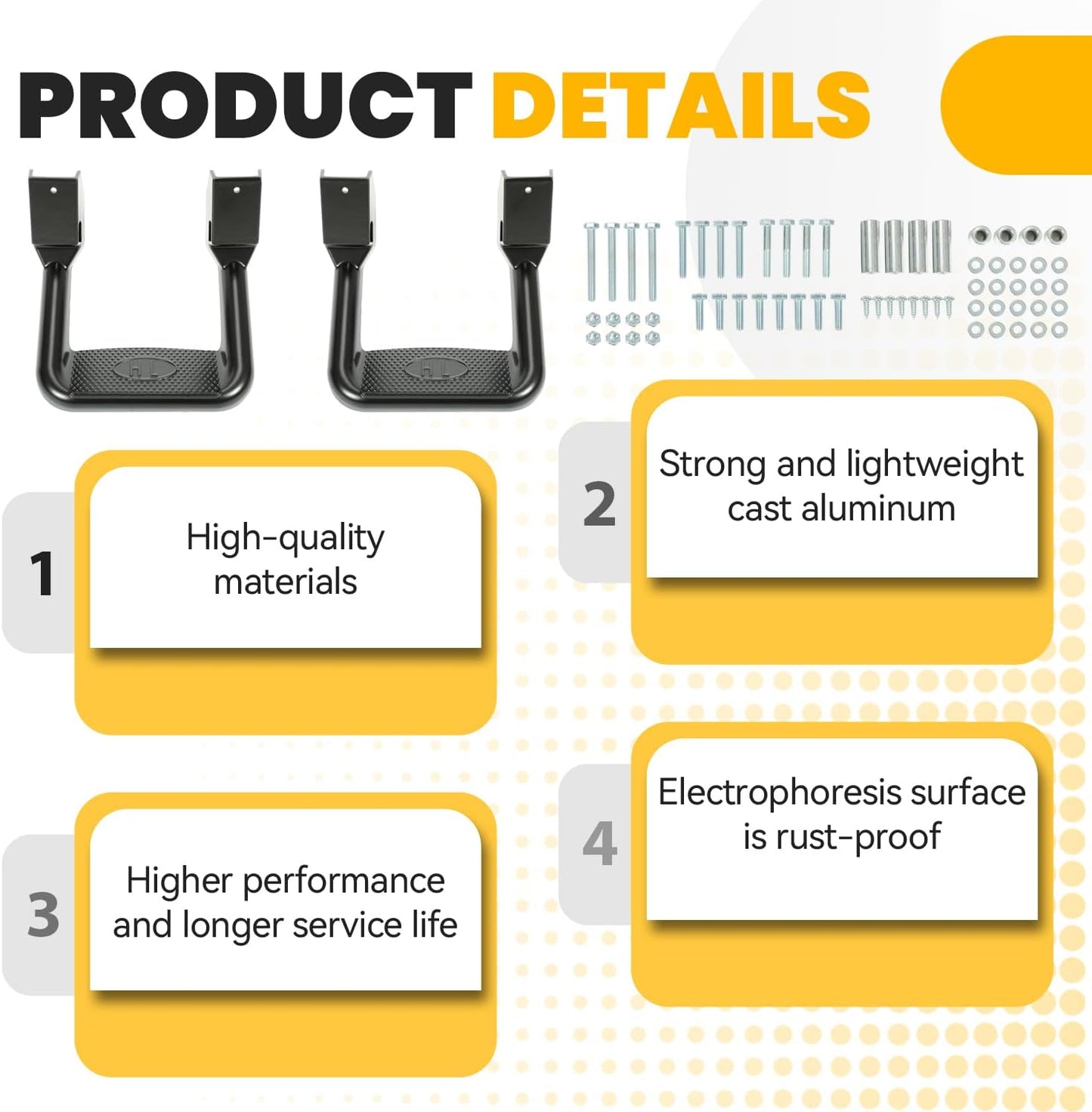 ECOTRIC Universal Side Steps-300LB Load, Electrophoresis Black Aluminum Step Rails for Trucks, Compatible with Chevy, Ford, Toyota, GMC, Dodge, Jeep & More