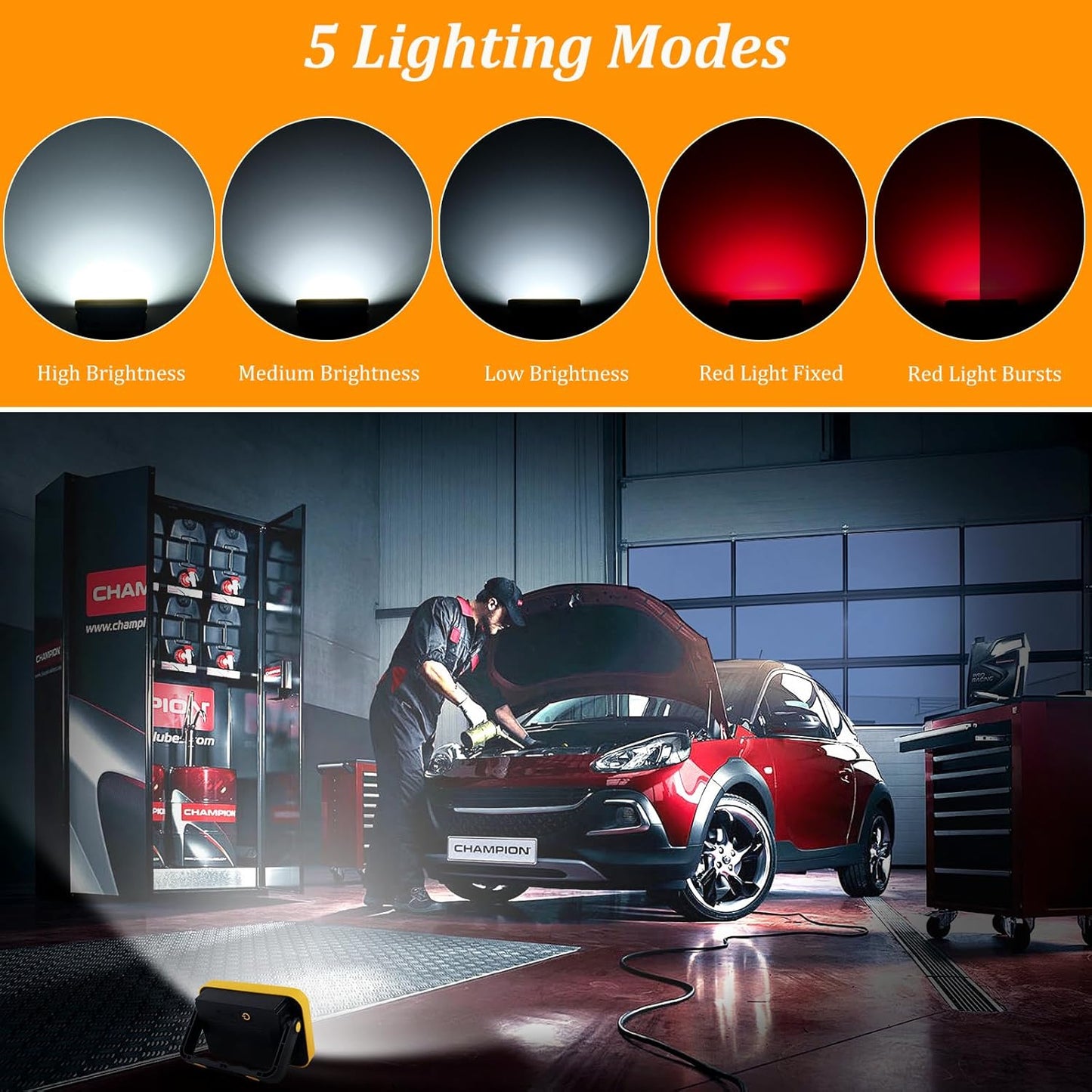 4 Pack Work Light Portable SMD LED Super Bright Rechargeable Flood Light Working Lamp Stand USB Cordless Battery Powered Worklight Tool for Outdoor Camping