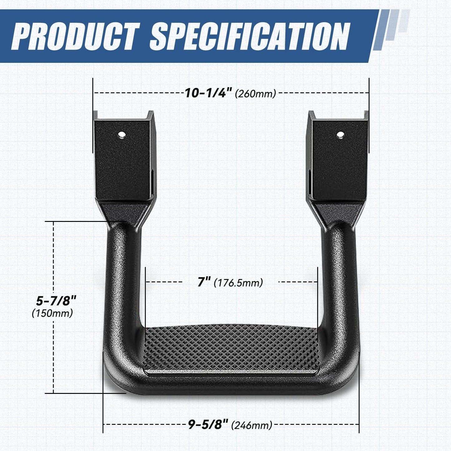 Auto Dynasty Universal Side Step for Pickups & Trucks, Aluminum, Black Coated, Set of 2