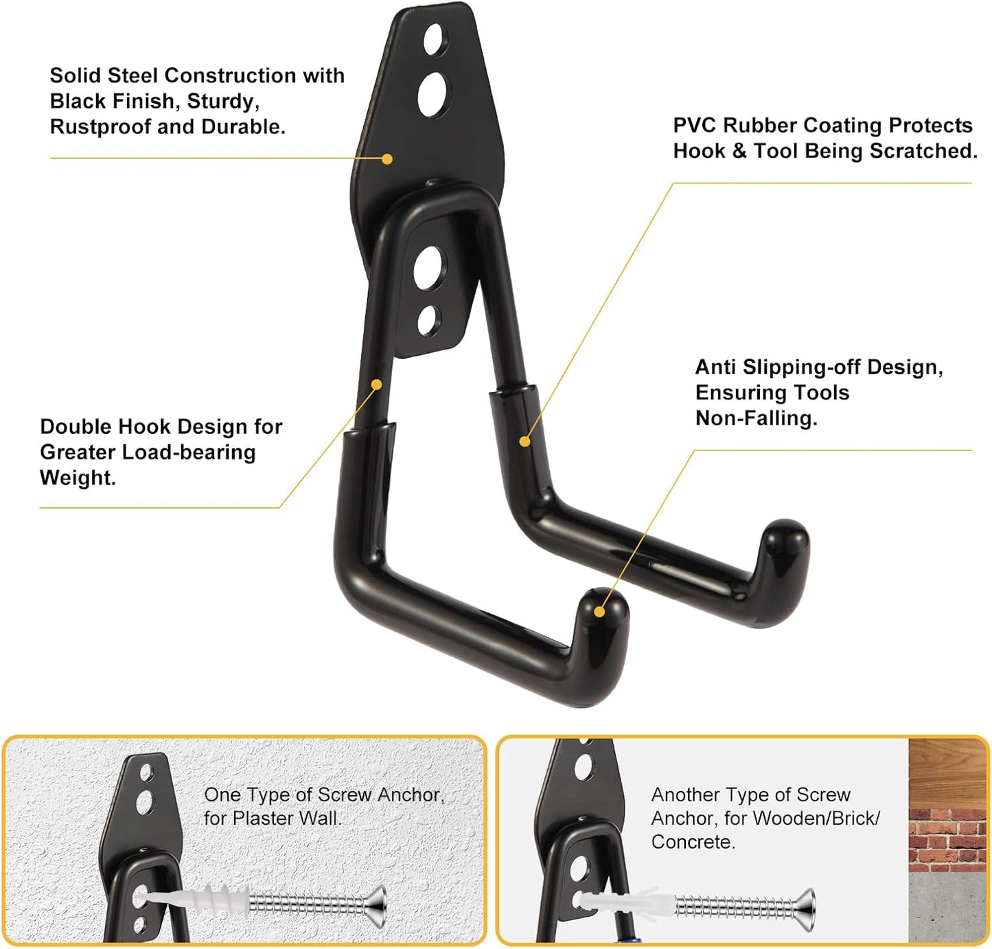 Garage Hook Heavy Duty Wall Storage Hangers, 18 Pack Garage Storage Hooks Steel Tool Black for Ladders, Ropes, Garden Tools