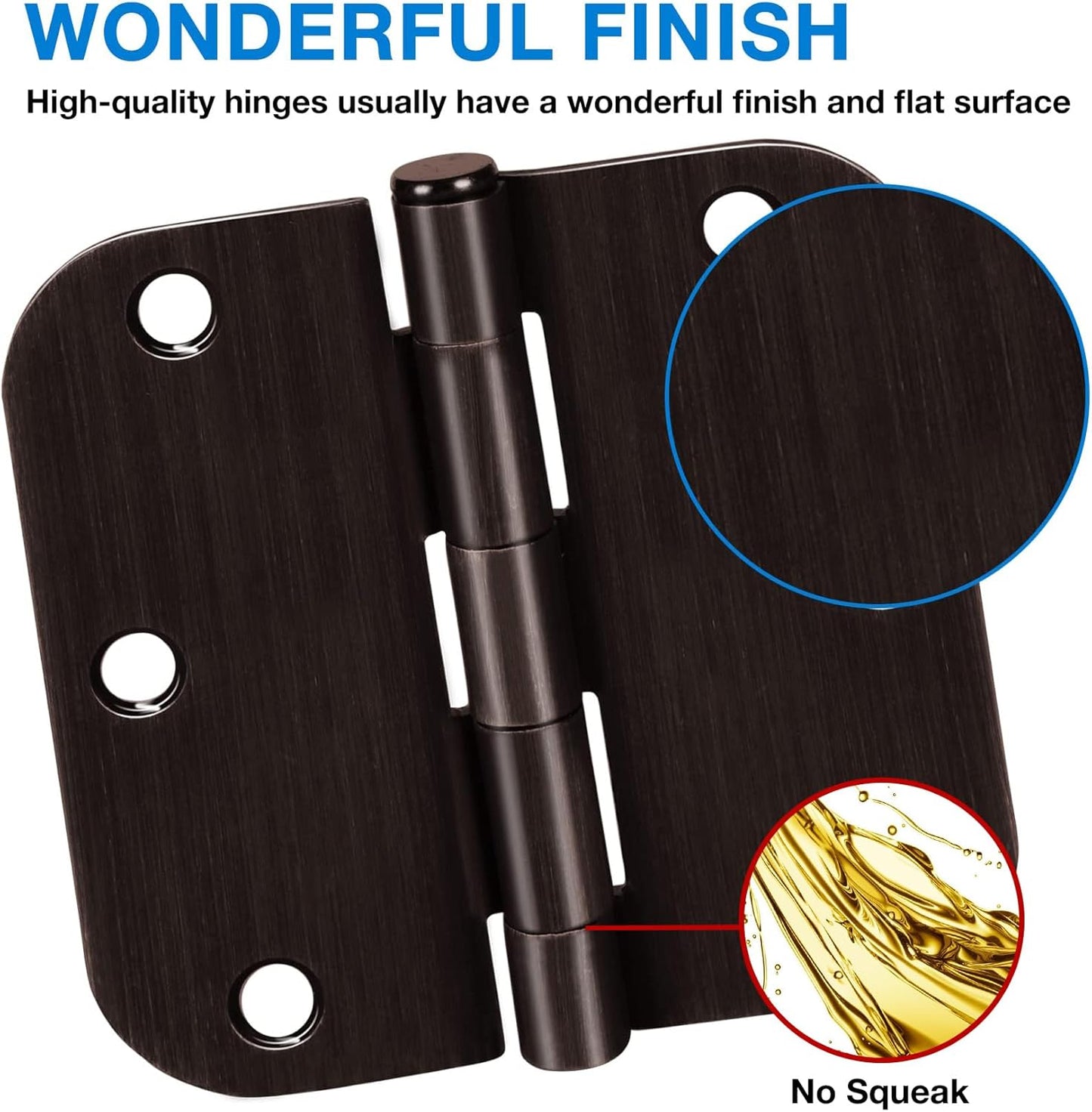 12 Pack Oil Rubbed Bronze Door Hinges 3.5" x 3 1/2 Inch Black Brushed Interior Hinge Rounded 5/8" Radius Corner 3 ½"Iron Residential Standard Bedroom Bifold Single Double Doors Hardware Kit