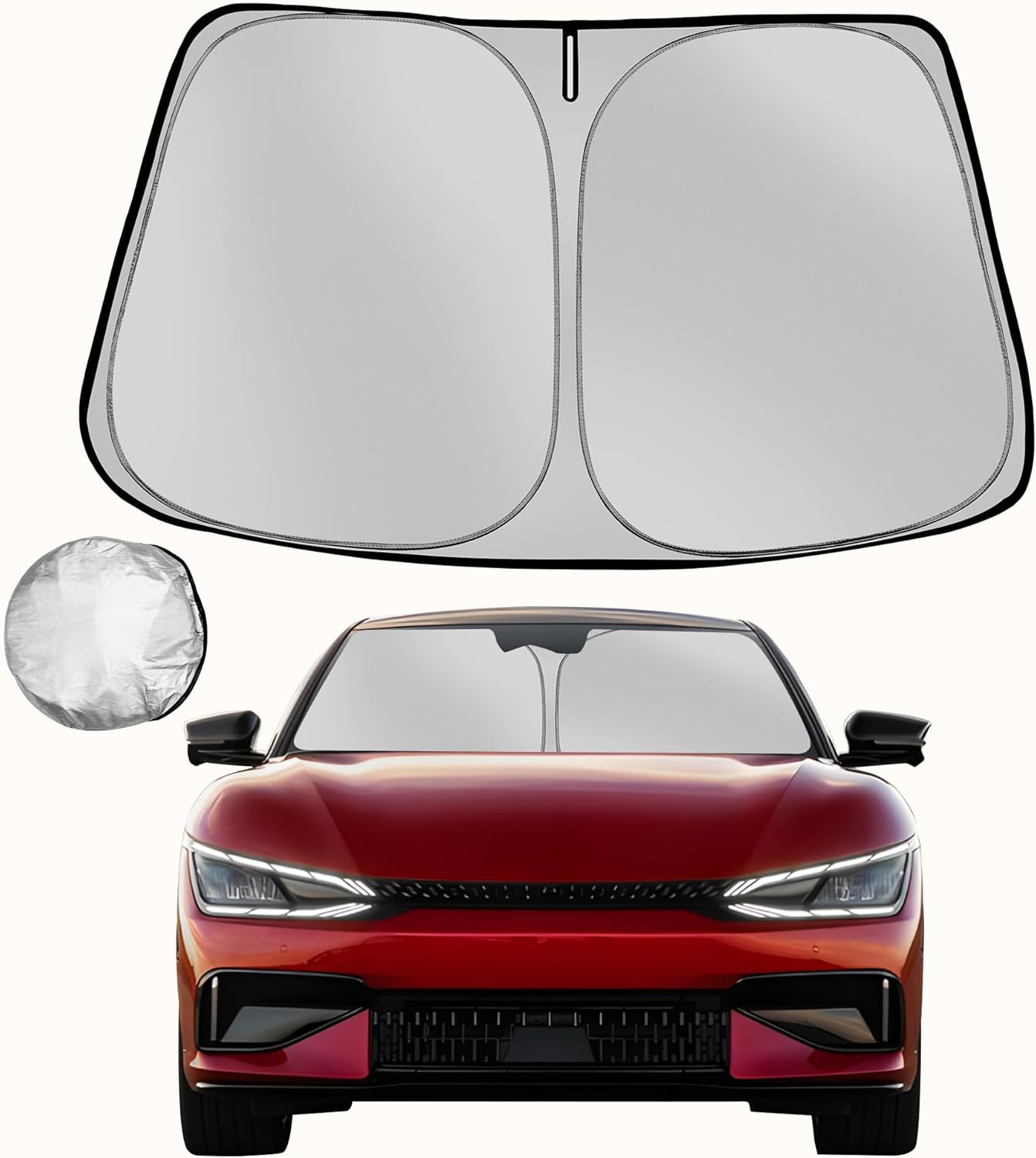 Windshield Sun Shade for 2022-2025 Kia EV6 Foldable Sun Sunshade for Car Front Window Blocks UV Rays and Heat Automotive Interior Protector Custom Fit Accessories