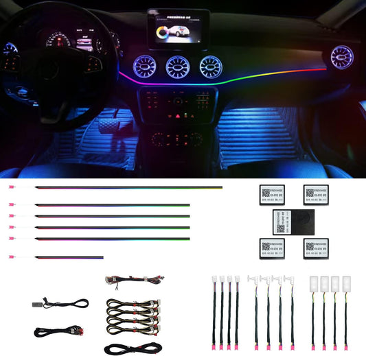 Car Interior Ambient Lights,18 in 1 128 Colorful LED Acrylic Fiber Optic Strip,Universal Multiple Modes Decoration Atmosphere with Music Sync Rhythm,APP Control,RGB Neon Lighting for All Cars