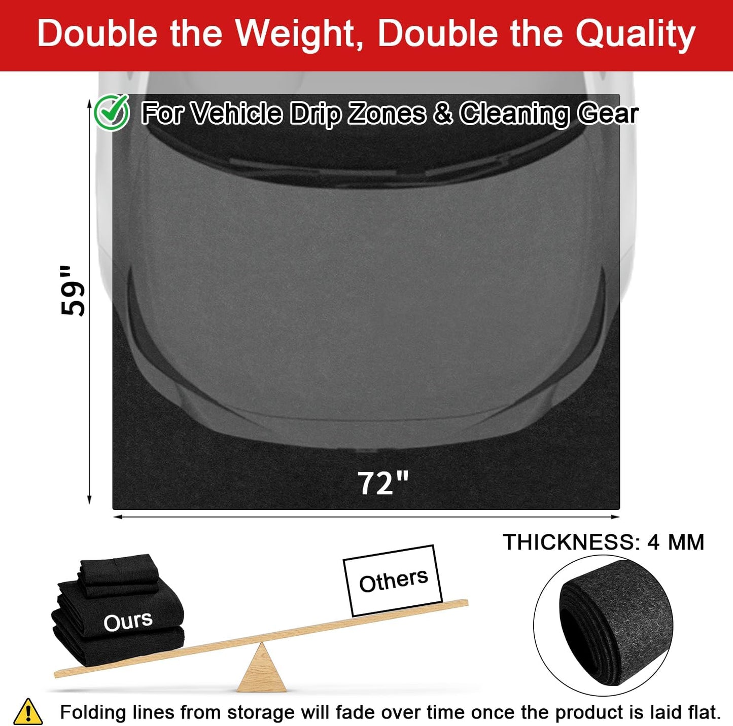 Golener Oil Spill Mat - Garage Floor Mat, Absorbent Oil Pad, Premium Maintenance Mat, Waterproof, Contain Liquid, Protect Garage Surface from Spill & Stain, Reusable, Washable, Durable, Black, 59”x72”