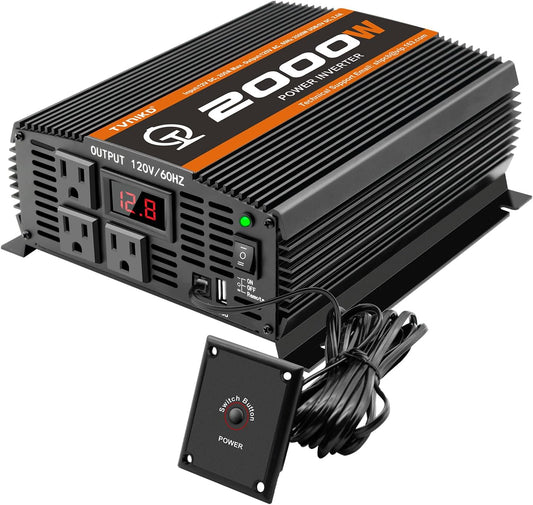 2000 Watt car Power Inverter 12V to 110V/120V Inverter for car Truck semi Truck Vehicles Camping with 1 USB Ports and 2 AC Outlet Power Converter with LCD Display 2000W Inverter