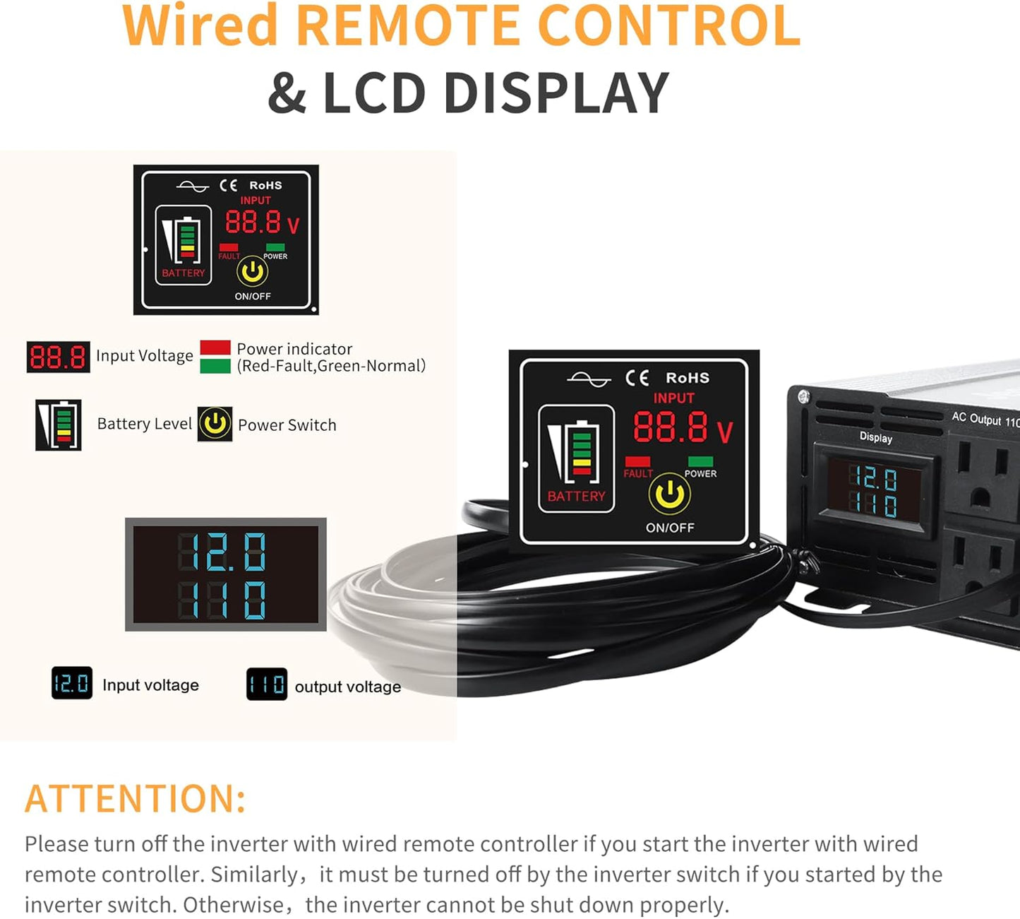 1000 Watt Pure Sine Wave Power Inverter DC 12V to 110V/120V AC Converter with 2 AC,18W USB, and 30W Type-C Charging Ports, Car Solar Power Inverters with LCD Display for Home RV Truck