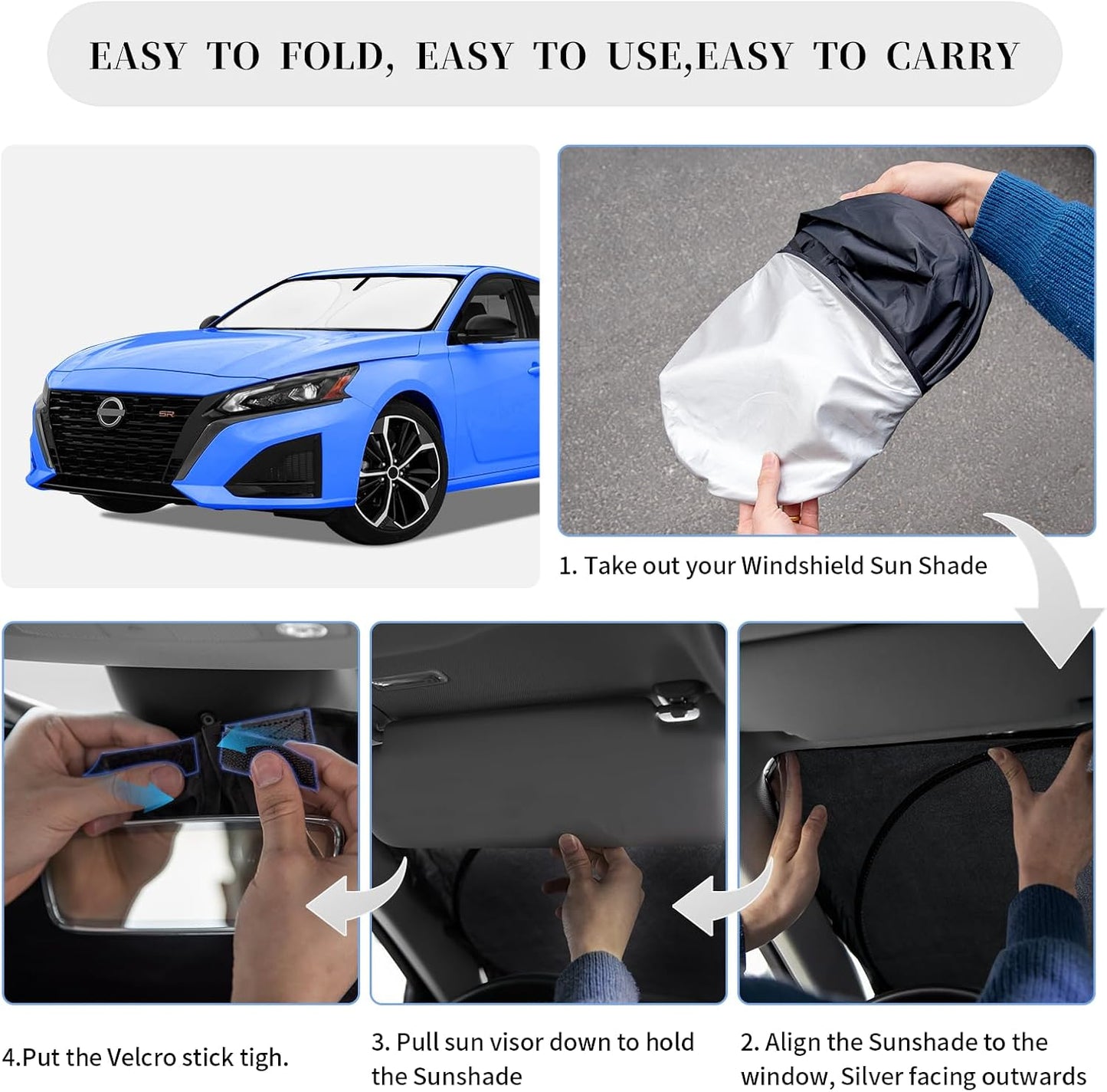 Sun Shade Sunshade for Nissan Altima Windshield Cover, 4-Layer Front Window Shade Custom fit Altima 2019-2025 Sun Visor 240T Retractable Shade Blocks UV Rays Cooler Car Accessories
