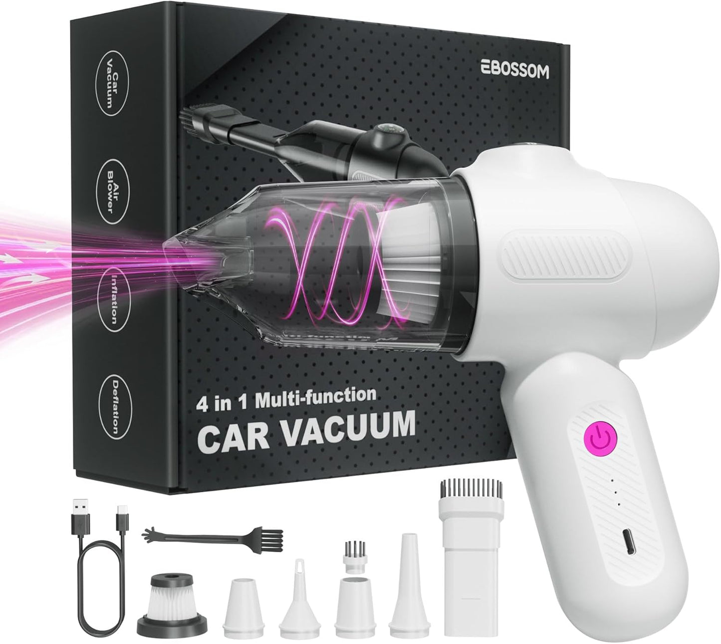 Car Vacuum V6 Pro, Cordless Handheld Vacuum with 8000Pa Suction, 4 in 1 Mini Air Duster for Office, Home, Color White
