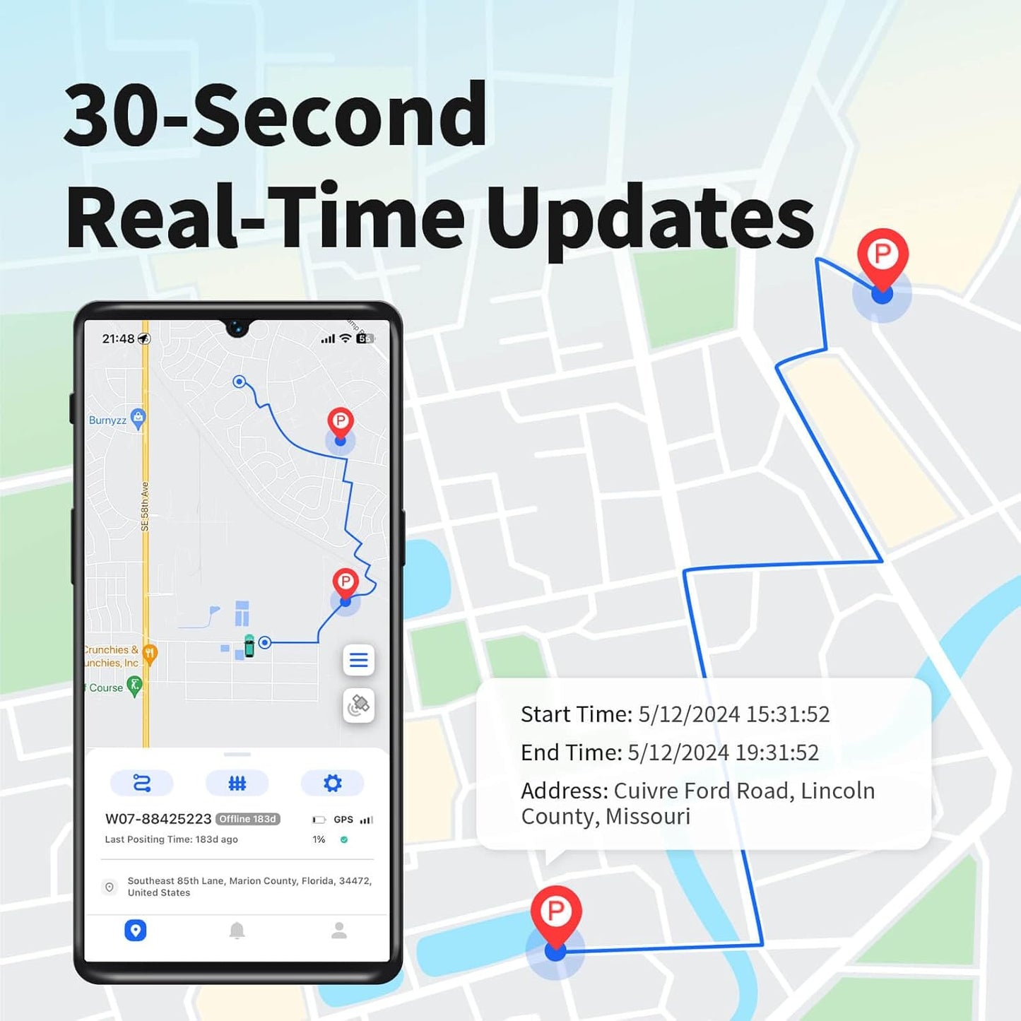 GPS Tracker for Vehicles No Monthly Fee, No Subscription, Real-Time Tracking, 4G SIM and Data Included, Trip History, GeoFence, Speeding Alerts, OBD