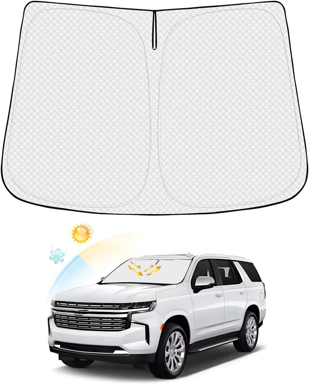 Windshield Sun Shade for Chevrolet/Chevy Tahoe 2021-2025 2026 Accessories Thicken 6-Layer Foldable Front Window Sunshade Cover Sun Visor Protector Block UV Rays Keep Vehicle Cool