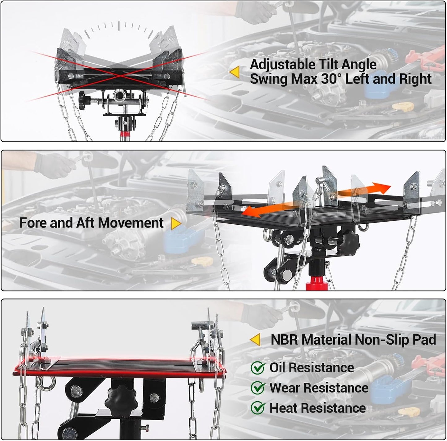 Dual Plunger Hydraulic Transmission Jack 1322lbs Capacity, 33.5"-69" High Lift 2-Stage Hydraulic Telescoping Jack, Trans Jack Stand with 8MM Non-Slip Pad, Foot Pedal & Swivel Wheel, Red