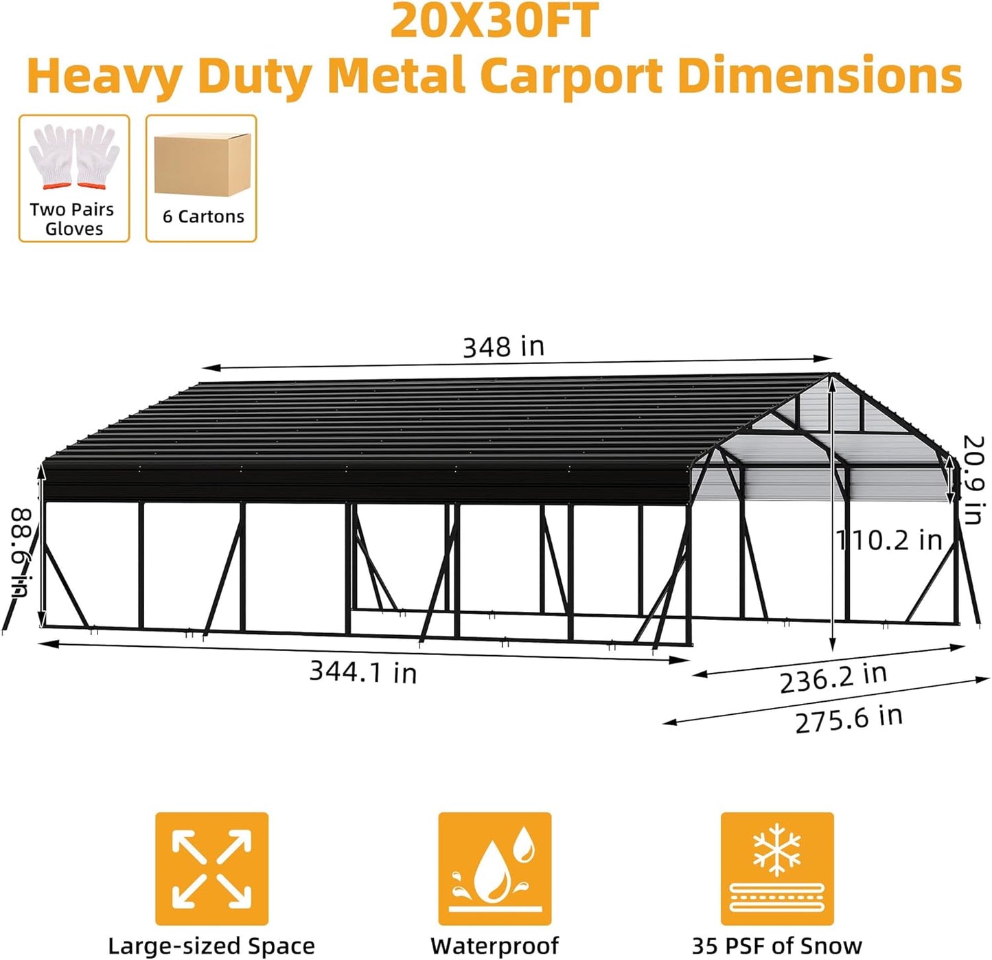 20' x 30' x 8.5' Heavy Duty Metal Carport with Galvanized Steel Roof, Steel Carport Kits Outdoor with Metal Roof, Galvanized Car Shelter for Tractors, Pickup, Boat, Car