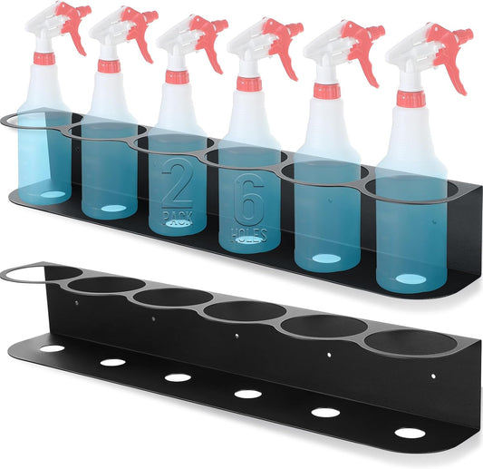 Therwen 2 Pcs 6 Holes All Purpose Steel Spray Bottle Holder Heavy Duty Can Holder Rack Organizer Easy Install Wall Mount Paint Spray Bottle Organizer Storage Rack for Garage Home Workspace(Black)