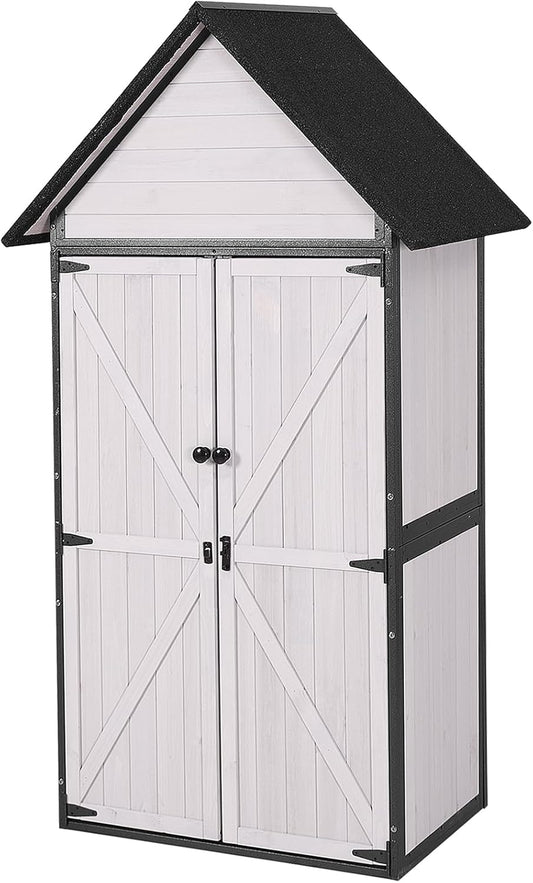 GUTINNEEN Shed Outdoor Storage Upgraded with Durable Metal Frame Garden Shed Tool Storage Cabinet with Wooden Floor Adjustable Shelfs 2.5 x 1.4FT （Off-White）