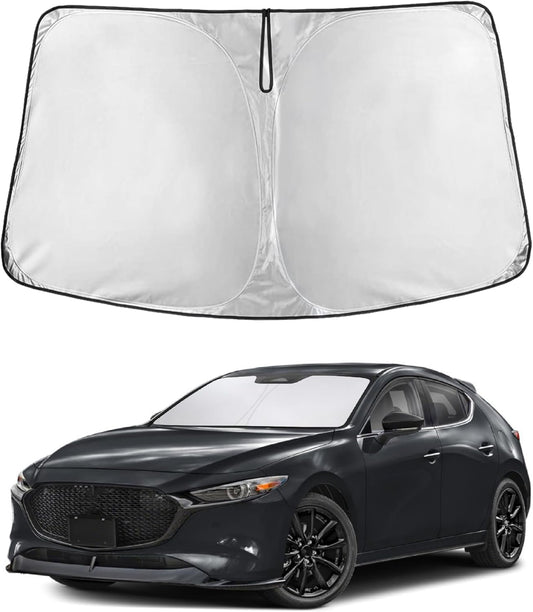 Mazda 3 EcoNour Car Windshield Sunshade 2019-2025 - 240T Polyester Material Cars Sun Visor Reflector Blocks UV Rays - Foldable Sunshade Interior Protection Accessories