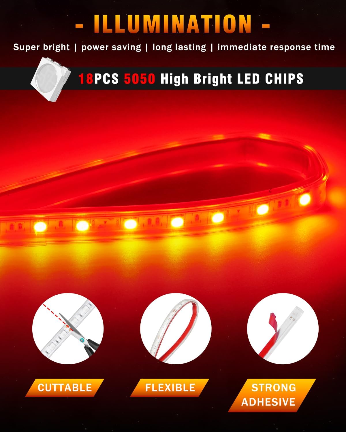 Qasim Car LED Strip Light 12V Red 12.5''/32CM for Golf Cart Underglow Boats Vehicle Automotive Truck Van Motorcycle Footwell Lighting IP67 Waterproof, Pack of 6