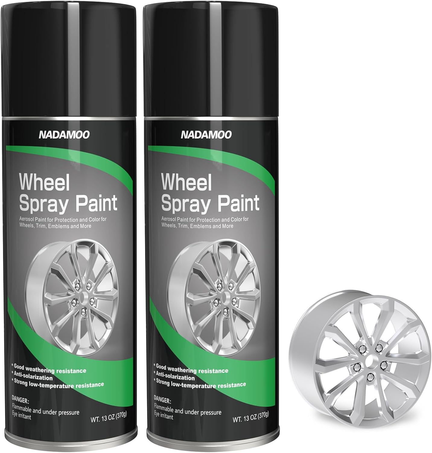 NADAMOO Aluminum Wheel Spray Paint, Semi-gloss Aerosol Car Rim Paint for Recolor and Protection of Metal Surface, Silvery, 2 Cans, 13 Oz Per Can