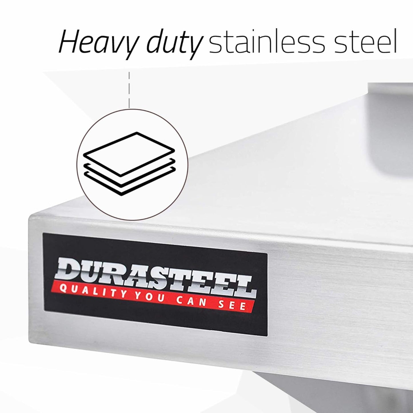 DuraSteel Heavy Duty Wall Mount Shelf - 72" Wide x 14" Deep Classic Stainless Steel Wall Floating Shelves - NSF Metal Storage Wall Shelves - For Commercial Kitchen, Laundry Room, Garage, Food Truck