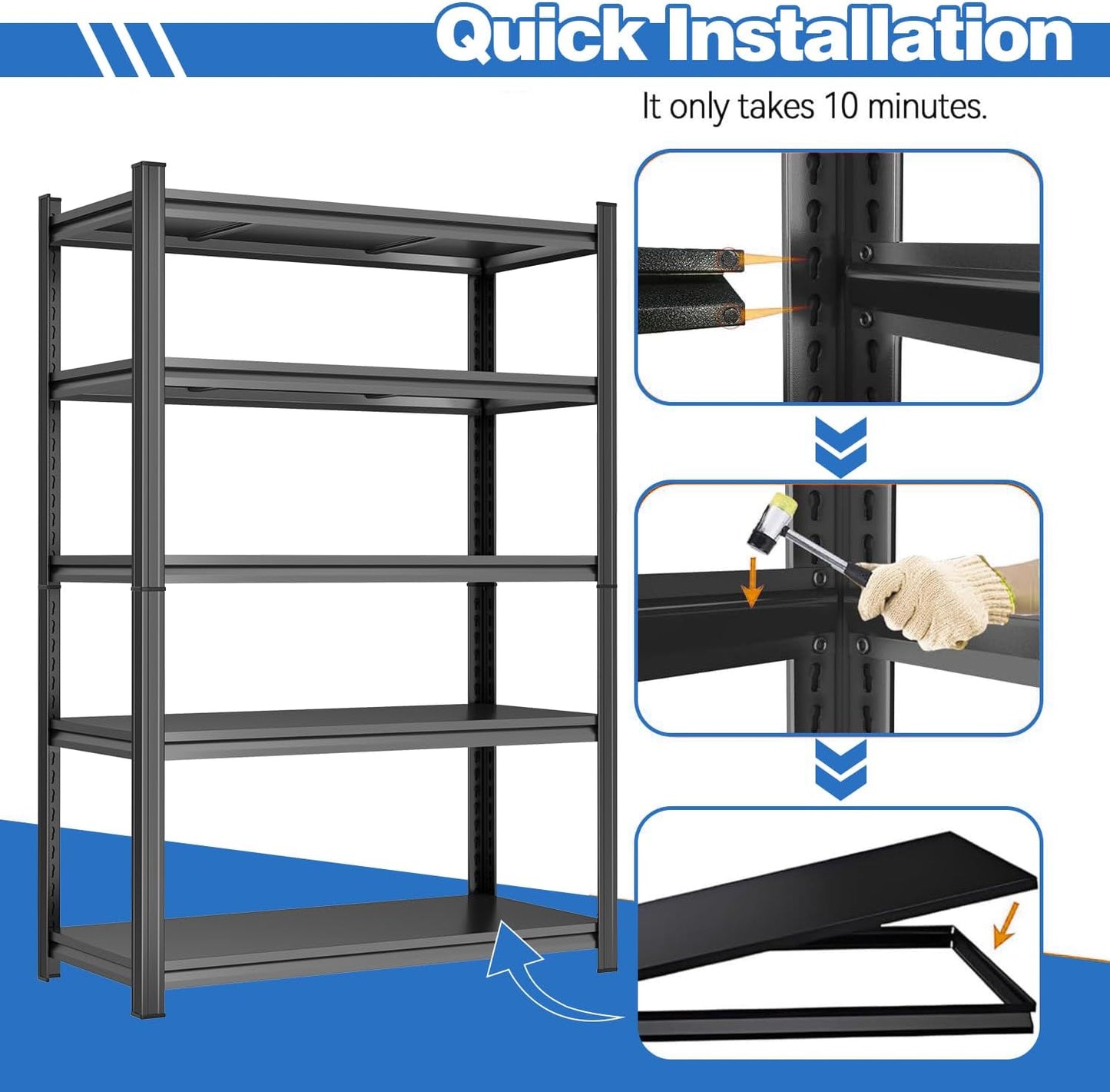 Garage Shelving Metal Storage Shelves 3500Lbs Heavy Duty Shelf Adjustable Shelving Units Metal Garage Storage Shelves for Basement, Commercial, Warehouse, Industrial, Black