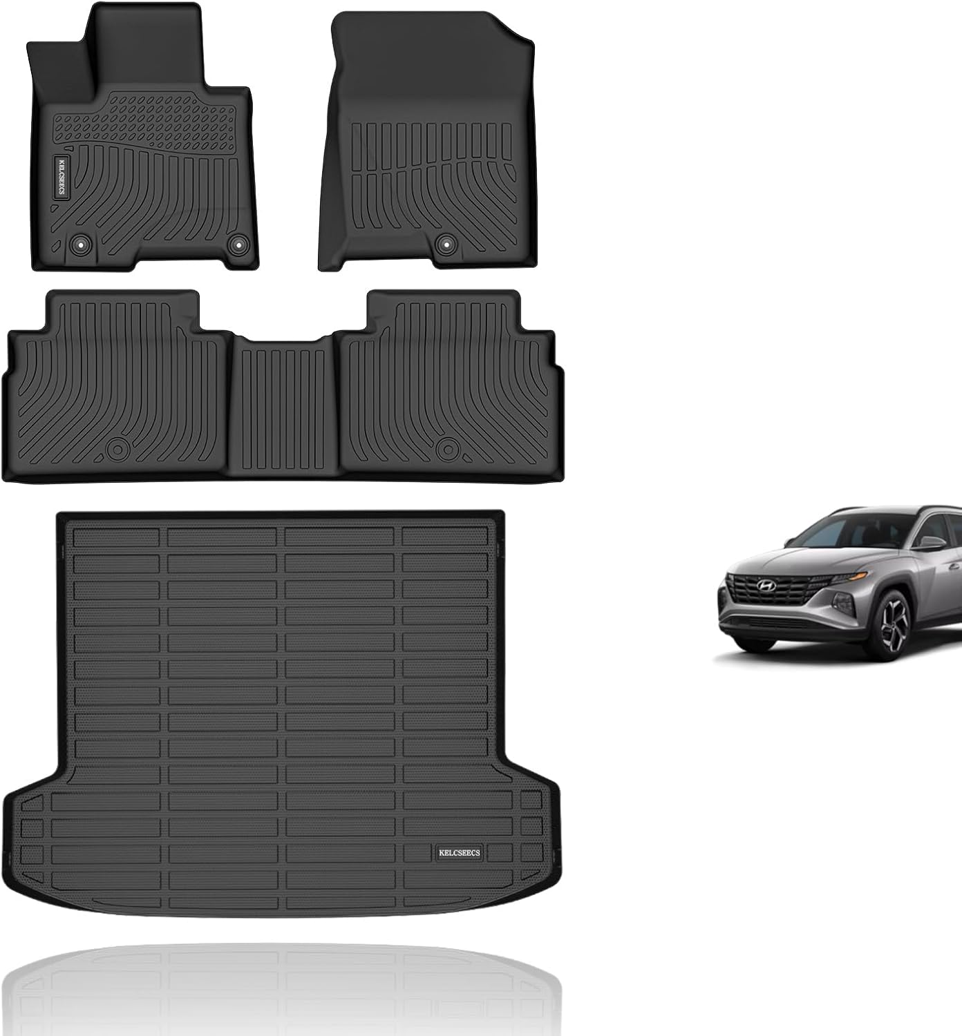 KELCSEECS Floor Mats & Cargo Liner Custom for 2025 2024 2023 2022 Hyundai Tucson Plug-in Hybrid All Weather Car Mats Automotive Cargo Mat Floor Liners Trunk Mat Hyundai Tucson PHEV Trunk Liner