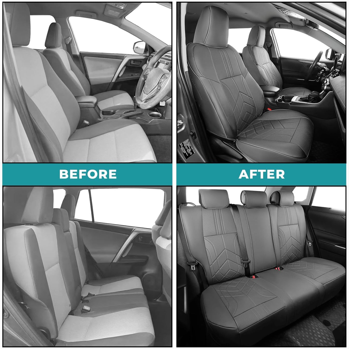 for Toyota RAV4 Seat Covers 2013 2014 2015 2016 2017 2018 RAV 4 XLE SE Limited Platinum Adventure (not for LE&Hybrid) - Custom Leather Car Seat Covers Full Set - BlackGrey