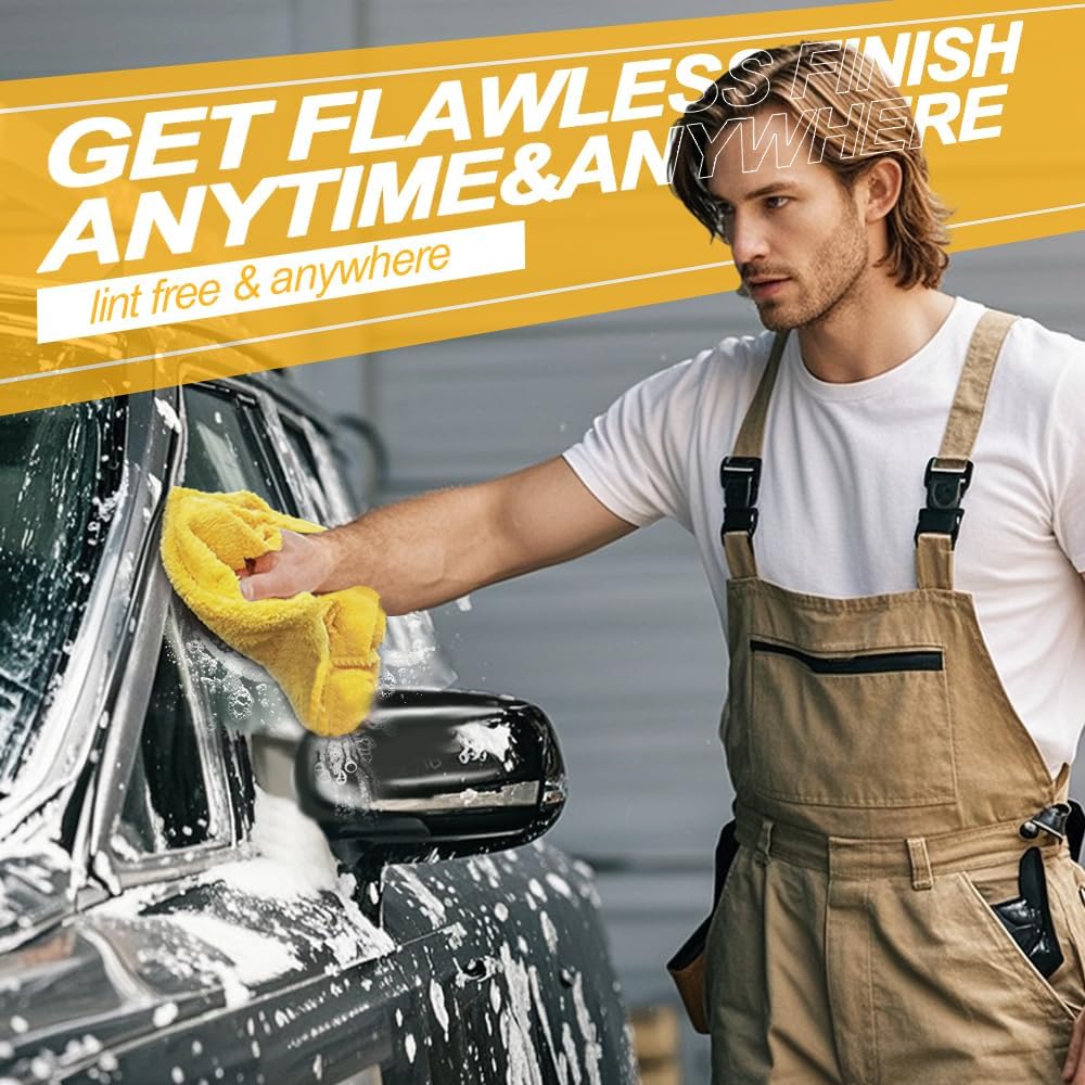 Micro Fiber Towels Car，Coral Fleece Car Wash Cleaning Towel,Endless,Absorbent, Scratch Free,No Lint, Extra Soft,Reusable and Durable,Interior Microfiber Rags 16in x 16in-6 Packs Yellow