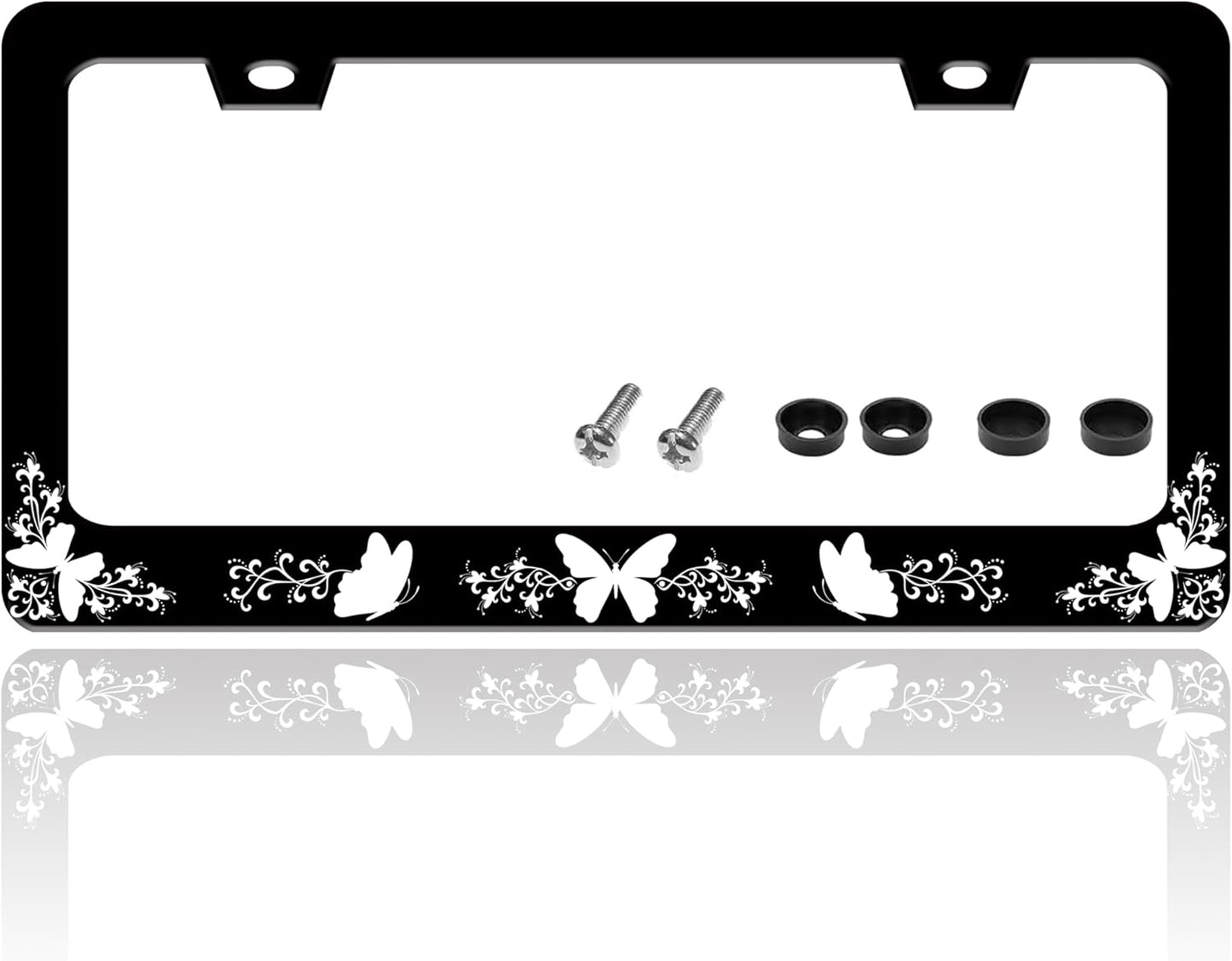 Black White Butterfly License Plate Frame Funny Butterflies License Plate Holder for Front or Rear Car Tags Reusable Durable Stainless Steel Car Decoration with Screws 6.3 X 12.2 Inch for Men Women