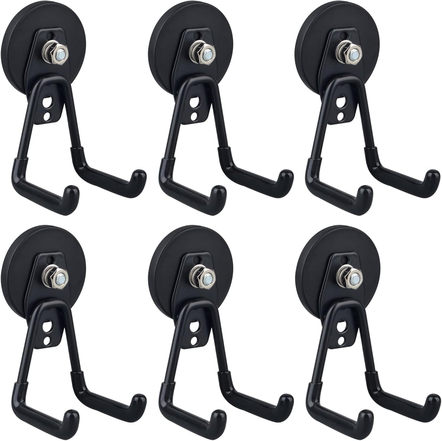 ULIBERMAGNET Heavy Duty Magnetic Garage Hook,6 Pack Strong Large Magnet Hooks for Power Drill,Garden Tools,Hose,Pegboard,Garage, Workshop,Magnetic Storage Hooks for Indoor Outdoor Hanging(Black)