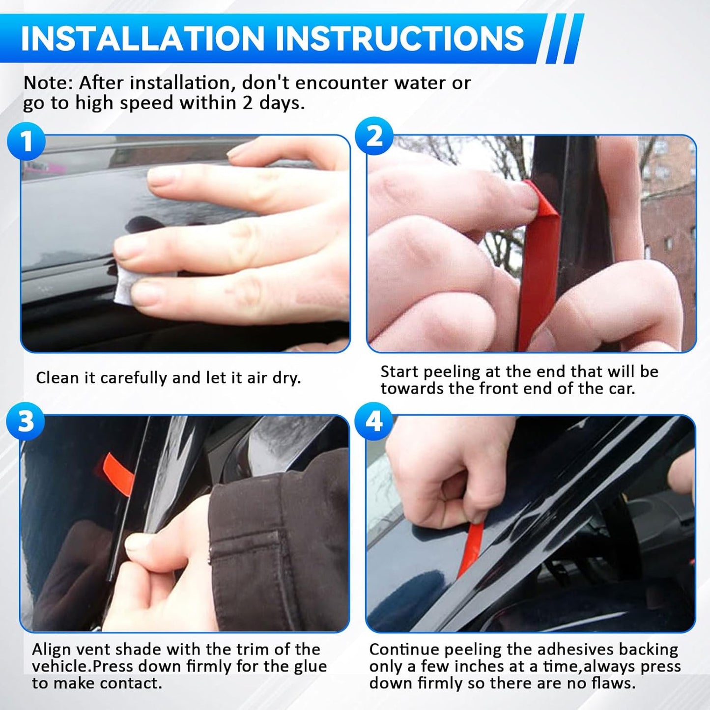 4pcs Front+Rear Smoke Tint Sun/Rain Guard Outside Mount Tape-On Vent Window Visors Compatible with 07-10 Sebring 11-14 200 Sedan