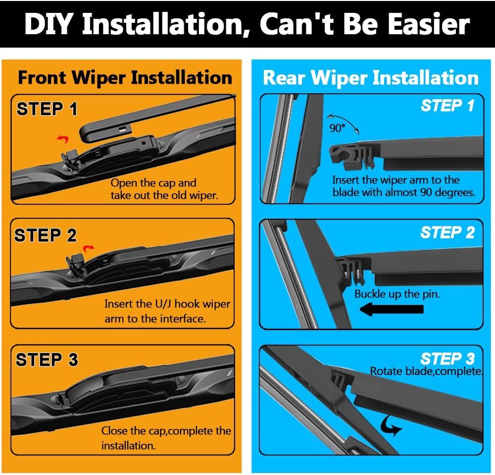 AUTOBOO 26"+16" Windshield Wipers with 12" Rear Wiper Blade Replacement for Toyota RAV4 2019 2020 2021 2022 2023 2024,Mazda 5 2015 2014 2013 2012 2011 2010-2006 -Original Factory Quality (Pack of 3)