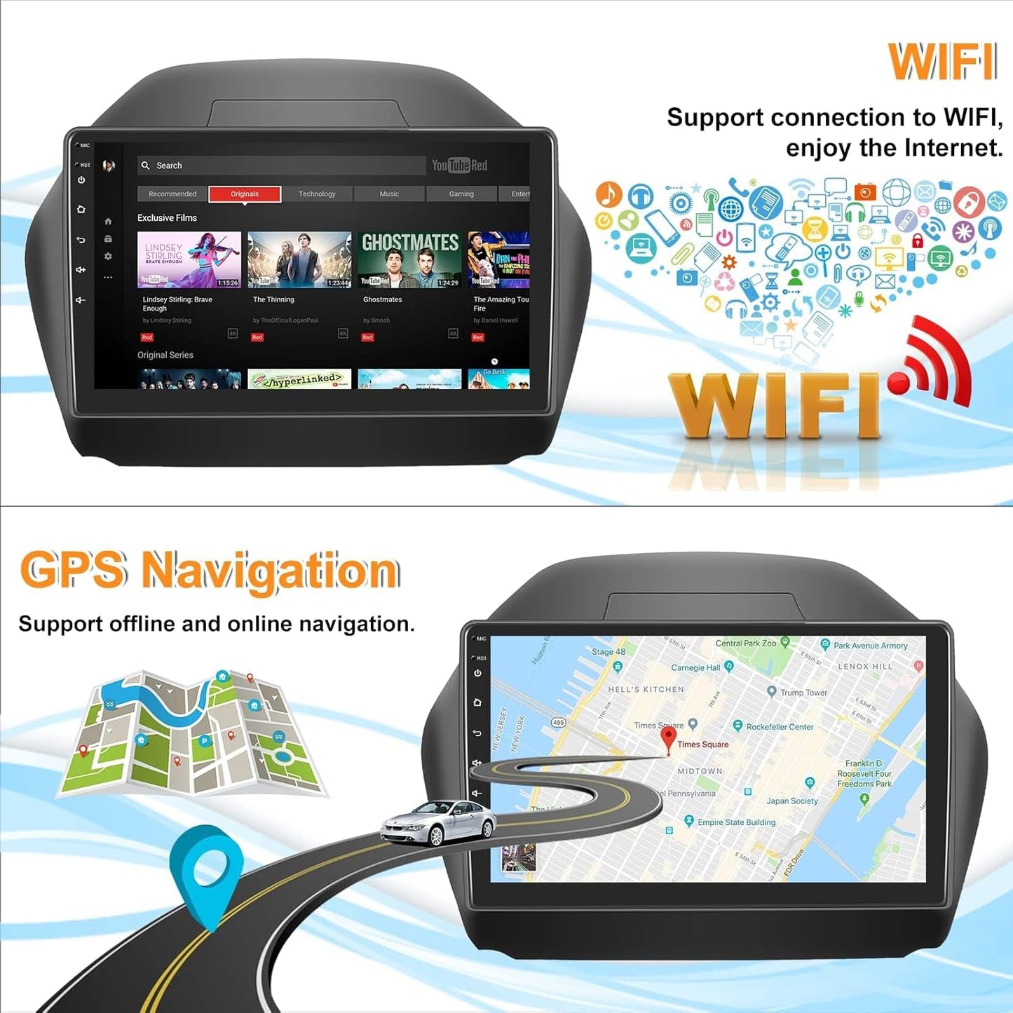 SIXTOP 1+32G Android Car Stereo for Hyundai Tucson IX35 2010 2011 2012 2013 2014 2015 Head Unit 10.1 inch Touch Screen Multimedia Player GPS Bluetooth WiFi FM Mirror Link Split Screen Rear Camera&Mic