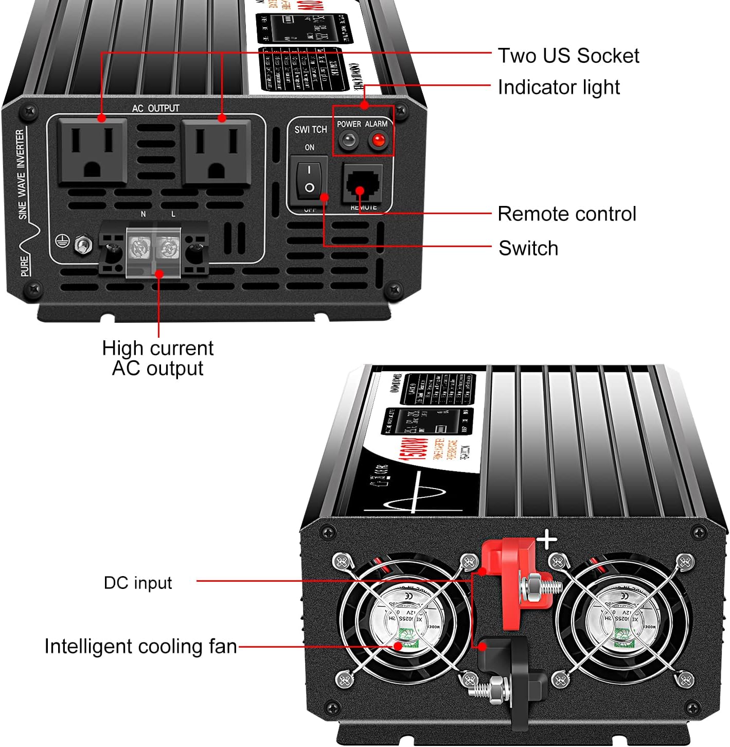 Xijia 1500W(Peak Power 3000W) Pure Sine Wave LCD-Display DC 24V Inverter AC 120V 60HZ Solar Inverter for Home rv Truck Use car (DC24V (Range 20V-30V) 1500W)