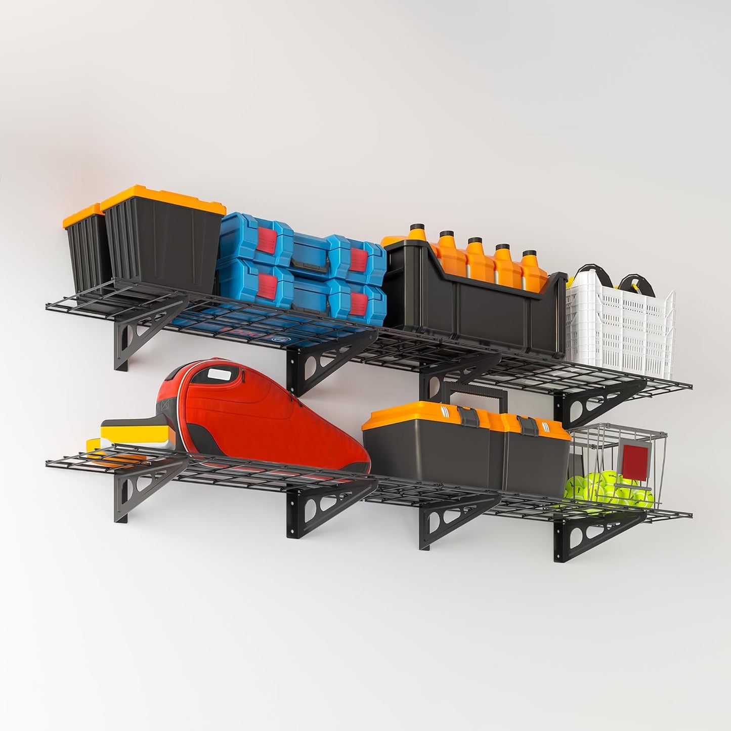 1x6 ft Garage Shelving, 2-Pack Wall-Mounted Shelves for Garage, Kitchen, Pantry Storage, 600 lbs Total Load Capacity Shelving, Black