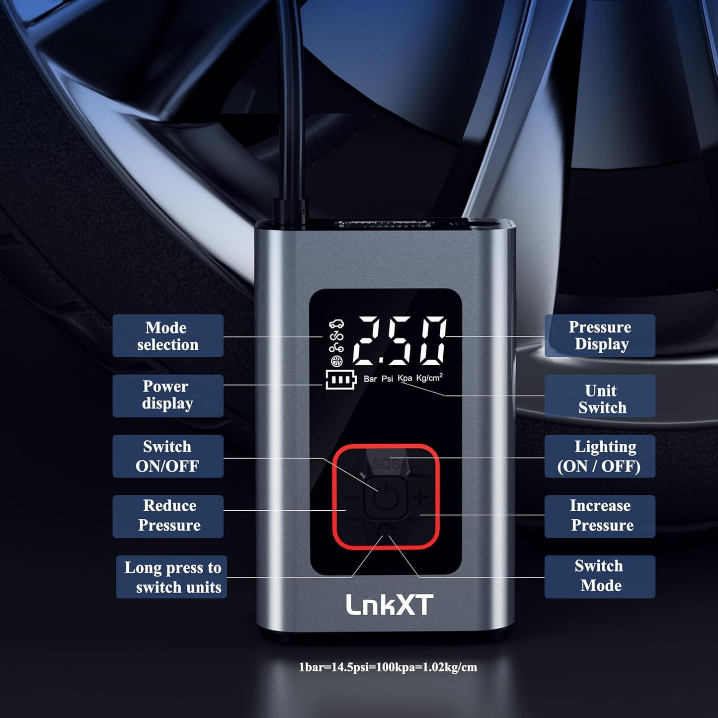 Tire Inflator Portable Air Compressor, 150PSI Cordless Air Pump with Digital Pressure Gauge, Durable Metal Body, Auto Shut-Off and Built-in LED Light,for Car, Motorcycle, Bicycle& Sports Balls