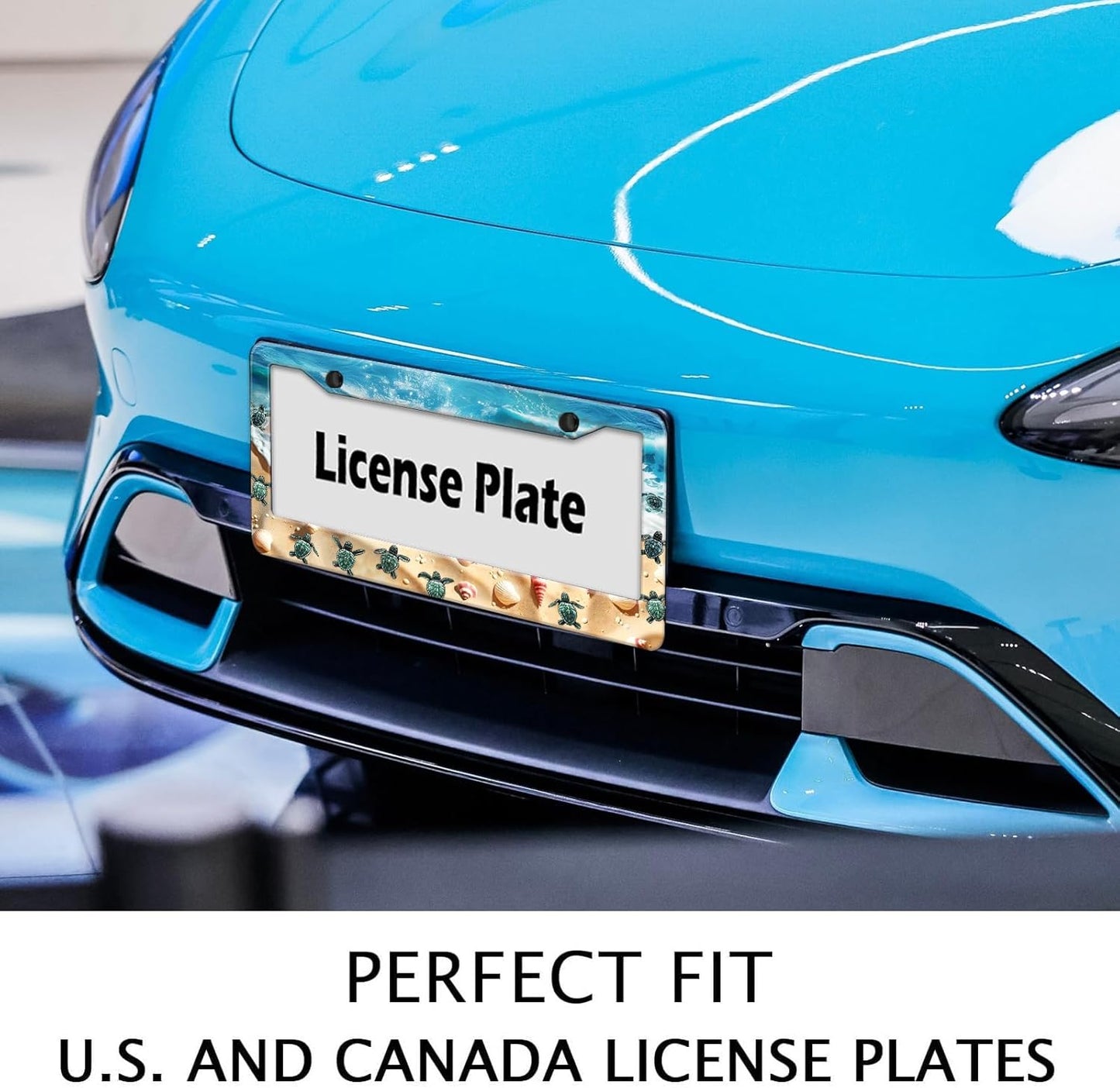 Cute Beach Turtles License Plate Frame, Sea Turtles Sea Shell Starfish Front License Plate Holder Cover, Metal Aluminum Rustproof Car Accessories for Women Men 2 Holes with Screw Caps