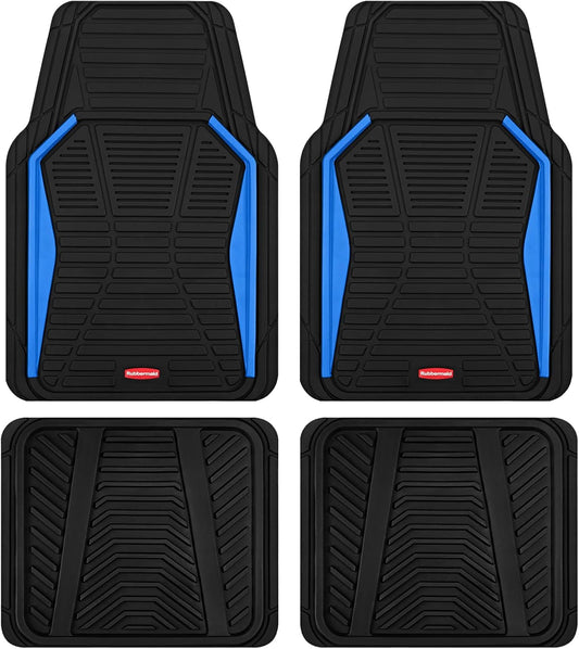Rubbermaid Car Mat Full Set All-Weather Heavy-Duty 4 Pieces– Trim-to-Fit Universal Car Mats Full Set – Waterproof Rubber Floor Liners for Most Trucks, SUVs, Vans, and Sedans-Blue