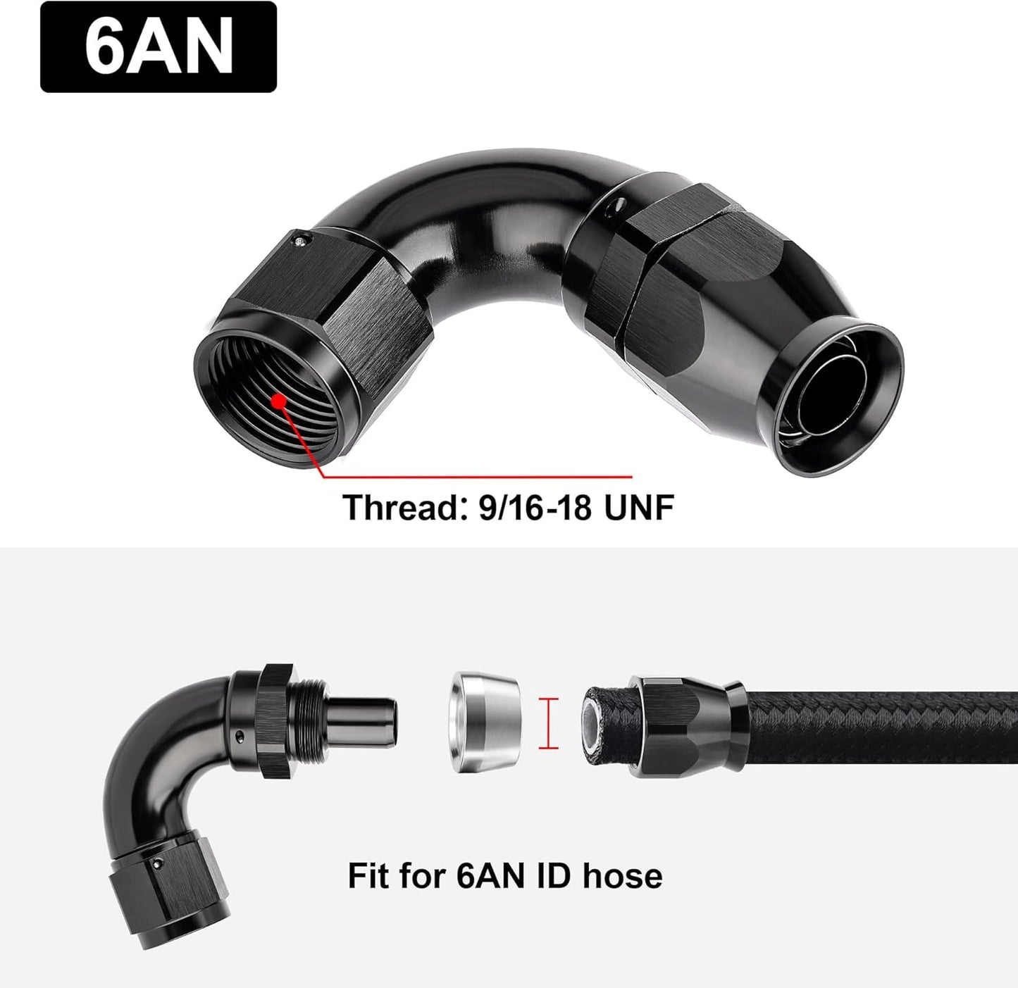 EVIL ENERGY 6AN 120 Degree PTFE One Piece Full Flow End Hose Fitting Aluminum Black